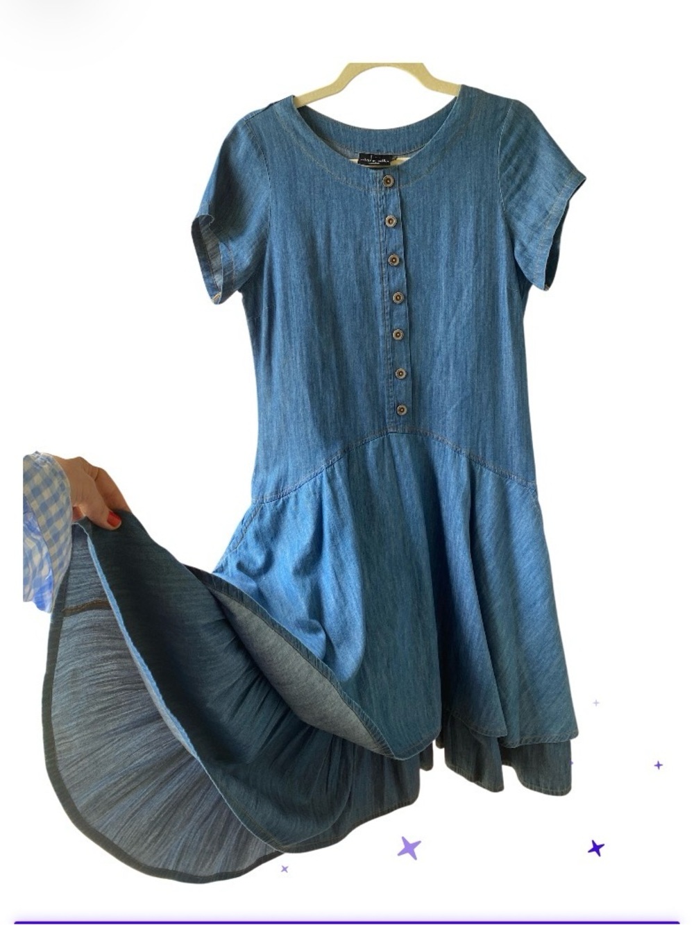 NWOT OLARS ULLA MIDI Denim Jeans Dress Size S Short Sleeves Made In Sweden - Picture 9 of 12